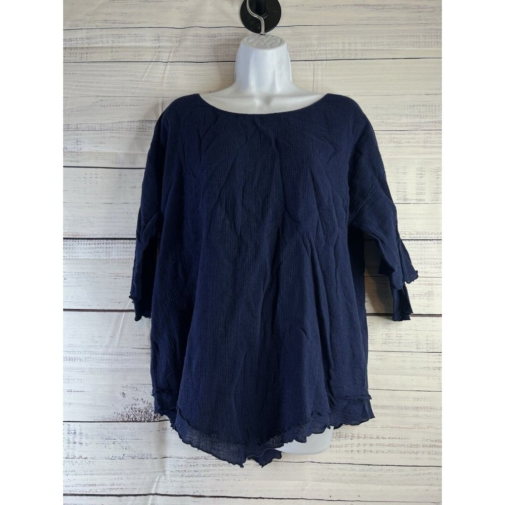 Soft Surroundings Blouse Top Size XL Tunic Blue Asymmetrical Artsy Hippie Boho